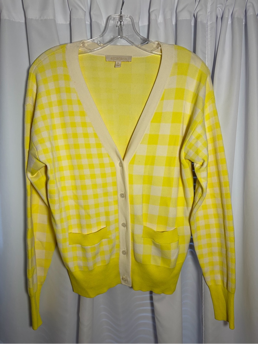ETCETERA Yellow & White Plaid Cardigan Sweater size M